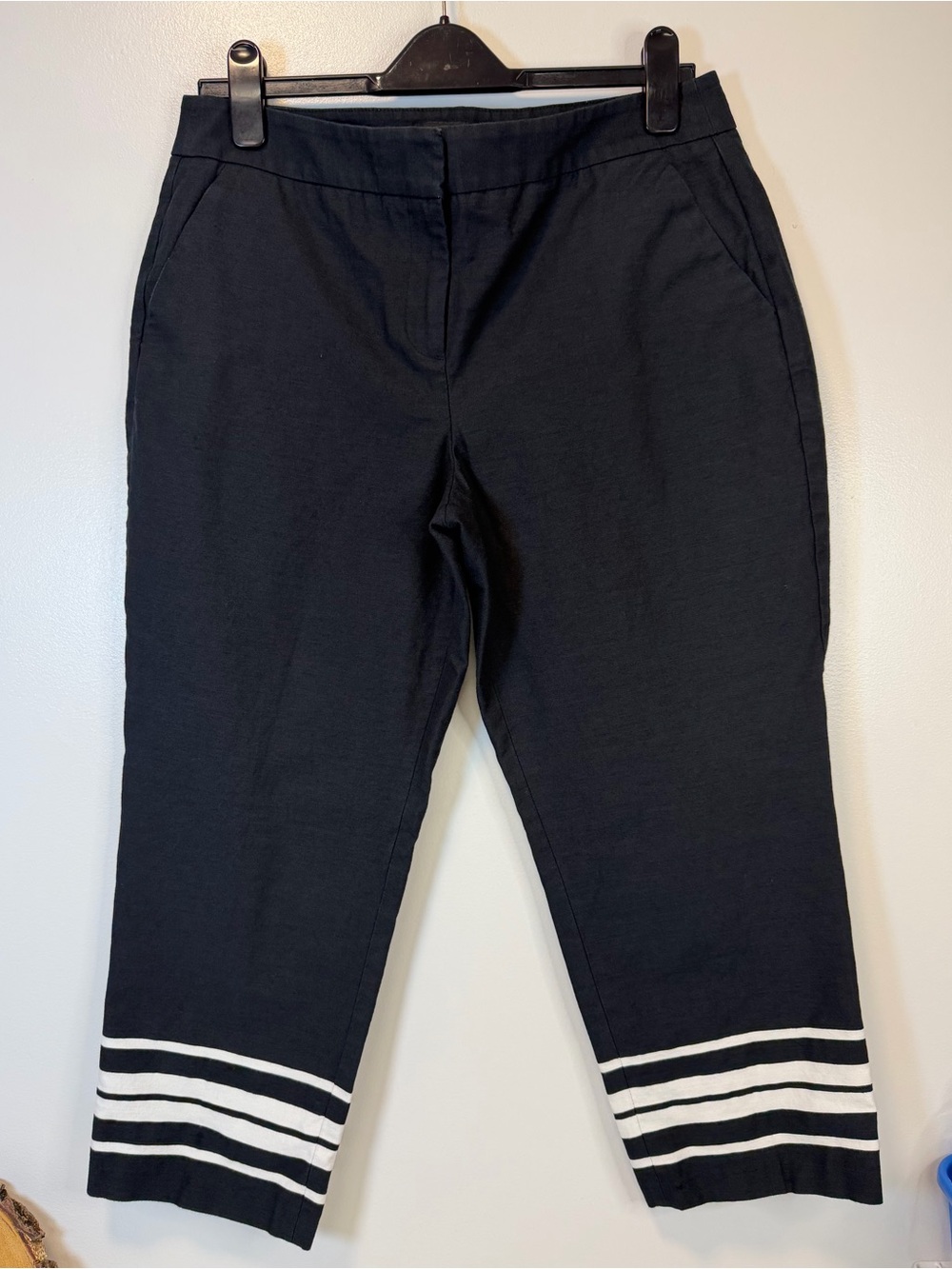 Talbots Curvy Black White Stripe Bottoms Cropped Pants Women’s Size 10